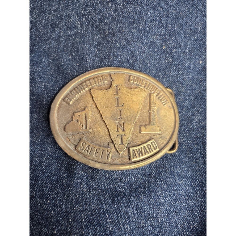 Flint Engineering Construction Solid Brass Belt Buckle